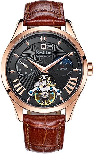 Bestdon Men Casual Luxury Business Luminous Leather Skeleton Mechanical Watches