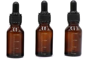 ERICOTRY 3 Pcs 15ml 0.5oz Empty Refillable Amber Glass Graduated Dropper Bottle Essential Oil Cosmetics Elite Fluid Container Jar Pot Holder with Glass Pipette Dropper