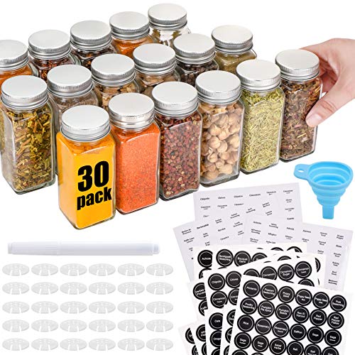 AOZITA 30 Pcs Glass Spice Jars with 810 Spice Labels - 4oz Empty Square ...