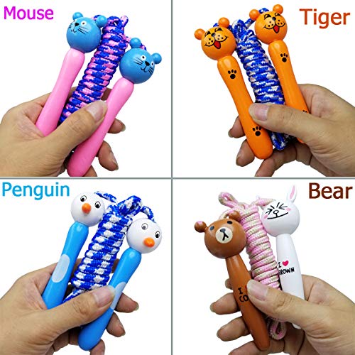 m-jump 4 pcs Lovely Animals Design Fitness Jump Ropes for Kids, Wooden Handles, Cartoon Pattern, Outdoor Fun Activity, Great Party Favor, Exercise Activity for Kids, 80 inch.4 Pack
