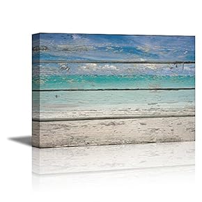 Canvas Prints Wall Art - Tropical Beach on Vintage Wood Background Rustic Home Decoration - 12" x 18"