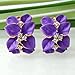 Navachi 18k Gold Plated Crystal Purple Enamel Leaves Flower Omega Earrings