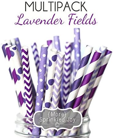 Designer Durable Disposable Drinking Paper Straws (25) - Lavender Fields