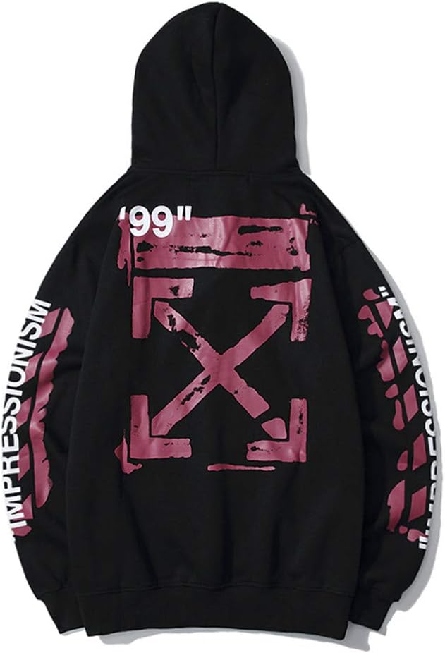 DoDui ow White Behind red Rendering Graffiti Arrow Print Plus Velvet Hoodie