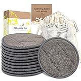 12 Charcoal Bamboo Reusable Makeup Remover Pads (+ a box of Biodegradable Cotton Bamboo Earbuds-100 pcs)-Planet Friendly Reusable Cotton Pads-Organic Bamboo Cotton Face Rounds-Reusable Makeup Pads