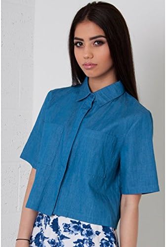 Miss Foxy Women's Cropped Blue Denim Shirt 14