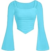 SOLY HUX Girl's Cute Clothes Long Sleeve Crop Tops Ruched Asymmetrical T Shirts Y2K Casual Fitted Tees