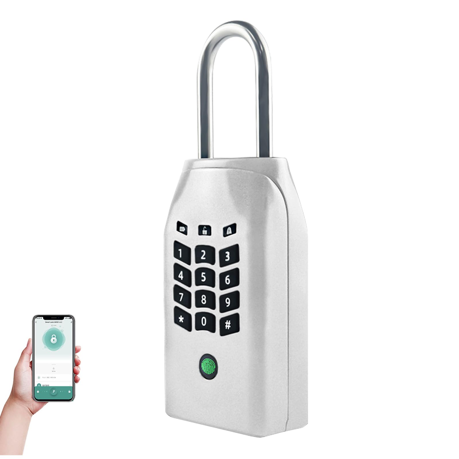 TenixLox Smart Key Lock Box,Fingerprint,Tuya APP and Password Unlocked Key Boxes,Weatherproof for Outdoor Use, Suitable for House Keys (Silver)