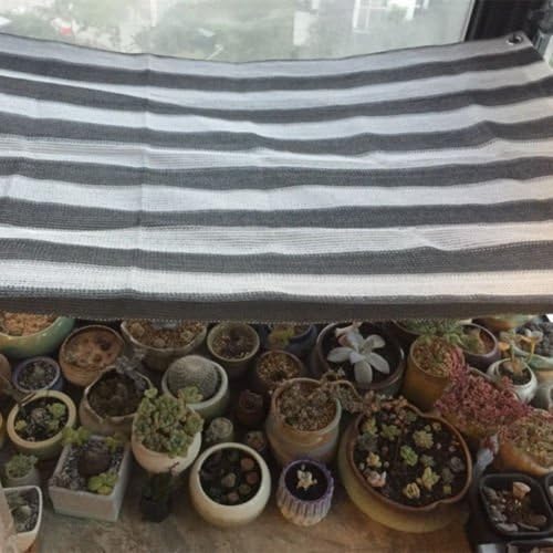 Frilivin Shade Sail 75% UV Block Mesh Net Plant Cover Outdoor Garden Canopy Awning Grey&amp;White Strip (1x2m)