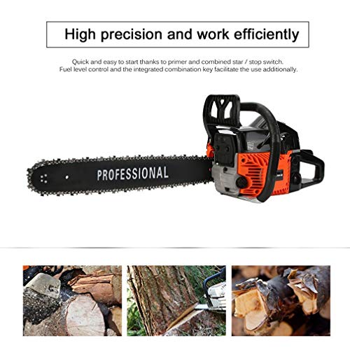 Graspwind Gas Chainsaw 45CC 18" Cordless Chainsaw 2 Cycle Engine Electric Chain Saws with Double Spring for Tree Pruning Clearing Land Preparing Firewood (Orange&Black, 45CC) - Thumbnail 2