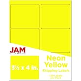 JAM PAPER Shipping Address Labels - Large - 3 1/3 x 4 - Neon Fluorescent Yellow - 120/Pack