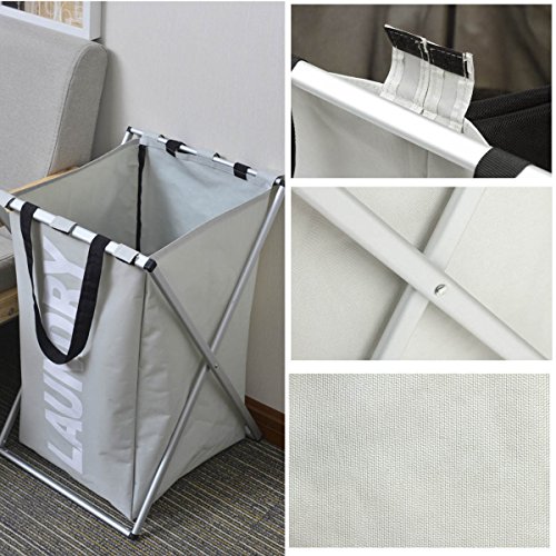 ESHOW 13.4“x15”x22.4“ 600D polyester (oxford) Large Laundry Hamper, 1Section Easy Assembly Washing Cloth Basket Soter, Laundry Basket with Aluminum X-Frame (light grey-1) - Thumbnail 5