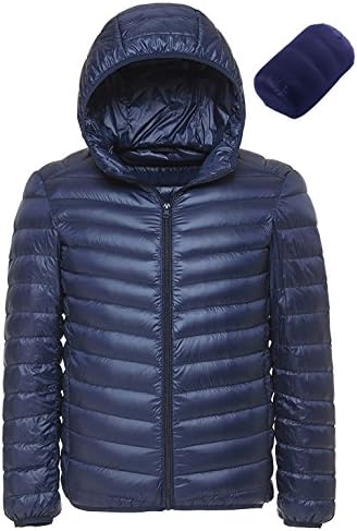 Sawadikaa Men's Winter Hooded Packable Pillow Down Puffer Jacket Coat Outdoor Quilted Lightweight Down Parka Black