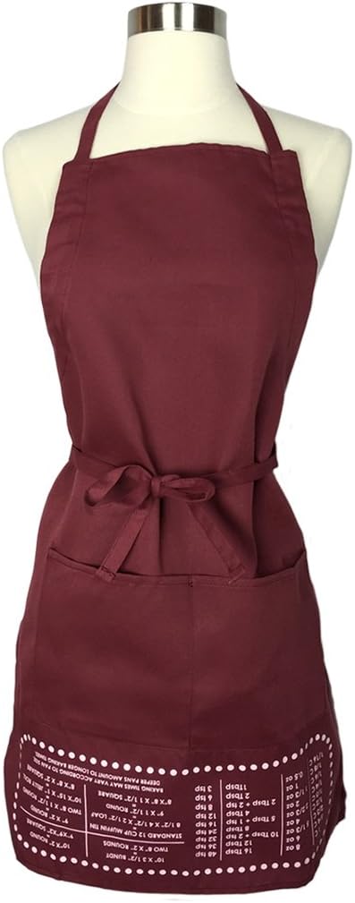 The Smart Baker Cheat Sheet Baking Apron with Measurement Conversions - As Seen on Shark Tank- Burgundy