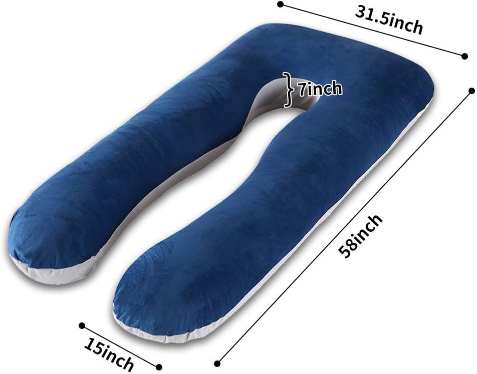 Wndy's Dream Pregnancy Pillow U-Shape, Full Body Pillow Maternity Pillow with 2 Removable Velvet Cover, 58inch, Support for Back, Hips, Legs, Belly(Blue+Grey): Kitchen & Dining
