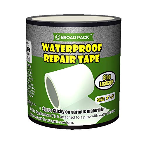 BROADPACK Rubberized Waterproof Repair Tape, Stop Leakage Seal Tape, Permanent Strong Adhesive Rescue Tape, UV Resistant, Environmentally Friendly, VOC-Free(4 inch x 5 feet White)