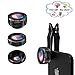 Cell Phone Camera Lens Kit, Universal Smartphone HD Macro x15, Fisheye 230° and Wide Angle 0.65X Photo Lenses, Fits iPhone 5S, 6, 6S, 7, 8, X, Samsung, LG, Huawei Smart Phones, Bonus Lens Hard Case