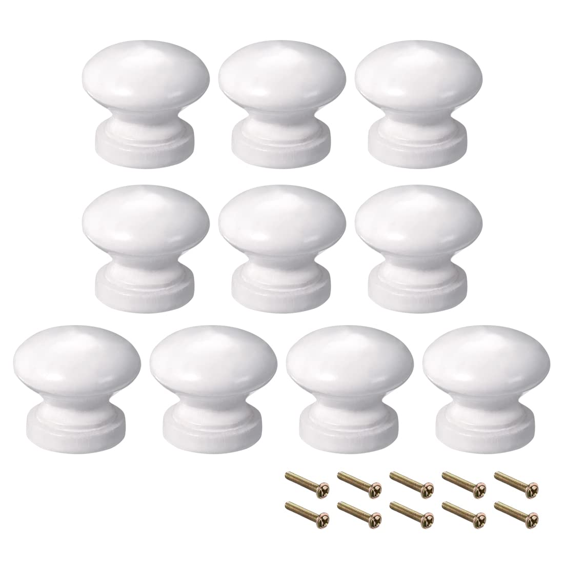 sourcing map Round Wood Knobs,10Pcs 24mm Dia Cabinet Furniture Kitchen Pulls Handles for Drawer Cupboard, White