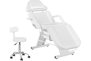 V VDLONSY Facial Chair Tattoo Chair for Client Adjustable 3-Section Multipurpose with Hydraulic Stool for Esthetician Beauty Spa Tattoo Eyelash Equipment White