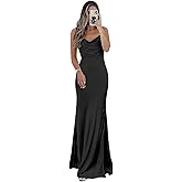 CAZSXIS Satin Bridesmaid Dress for Women Spaghetti Straps Slit Prom Dress Formal Summer Maxi Dress