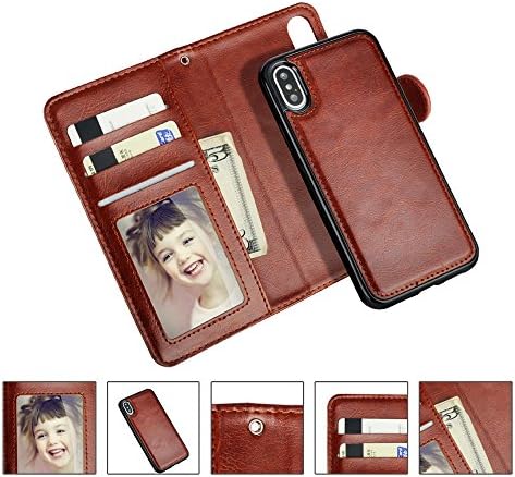 Multi-functional iPhone X Case, iPhone X Wallet Case, 2 in 1 Magnetic Magnet Detachable Removable Premium Leather Wallet Case with Card Holder/Magnetic Closure Flip Cover for Apple iPhone X/iPhone 10
