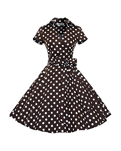 brown swirl print dress Rockabilly Polka Dot V-neck Tea Length Short Wedding Dress main image 1