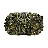 E-Clover Designer Cowboy Lighter Style Buckle Three Indian Chief Head Western Belt Buckle (Bronze)