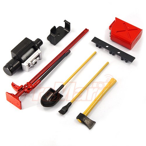 Yeah Racing 1/10 RC Rock Crawler Accessory Tool Set Axes Digging Shovel Oil Tank High Jack Winch Pry Bar #YA-0356