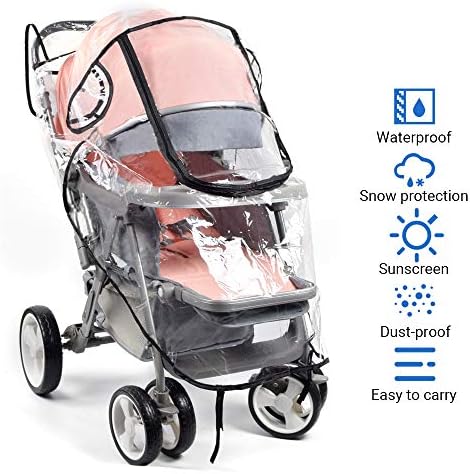 Universal Rain Cover for Stroller, Buggy, Waterproof Windproof Dust Snow Weather Transparent Baby Carriage Cover, with Zip Front Opening and Side Ventilation (Transparent)