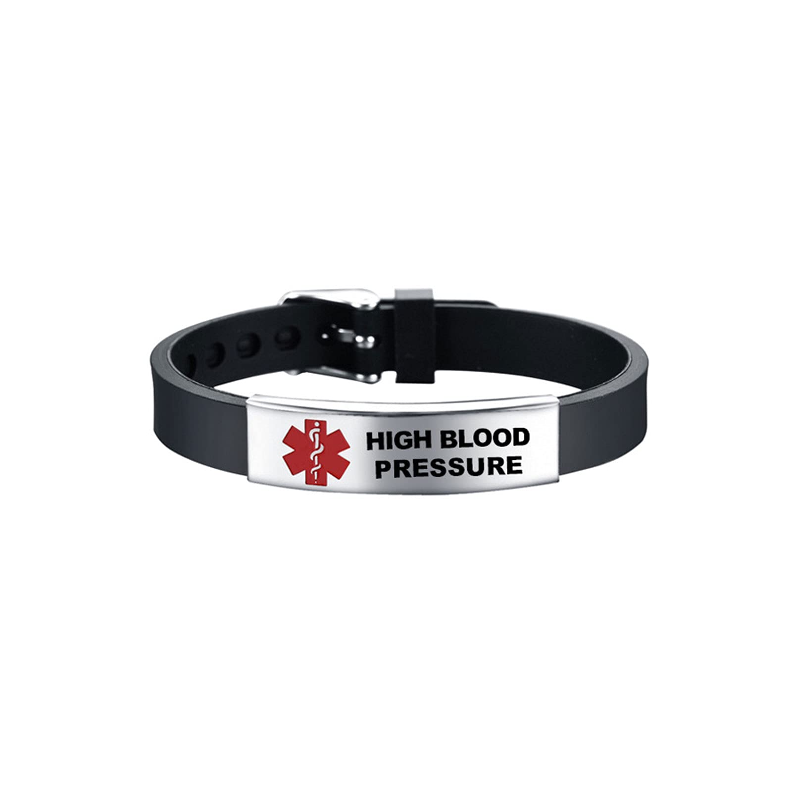 KunBead Jewelry HIGH BLOOD PRESSURE Medical Alert Bracelets for Women Adjustable Stainless Steel Silicone Emergency Awareness Medical ID Bracelet