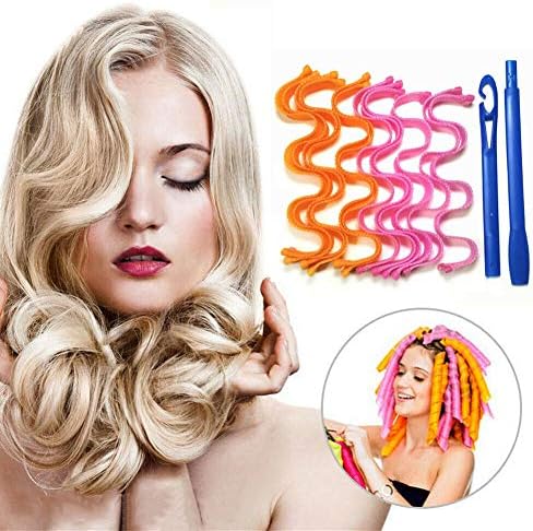 12''(30cm) 20''(50cm) Magic Hair Curlers Spiral Curls Styling Kit No Heat Hair Curlers with 2 Styling Hooks for medium length hair and extra long hair (20inch-24 PACK)