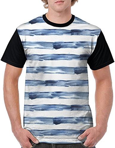 Puppylol Watercolor Style Paintbrush Stripes Sea Marine Life Lines Men's Comfort Raglan Short Sleeve Baseball Tees
