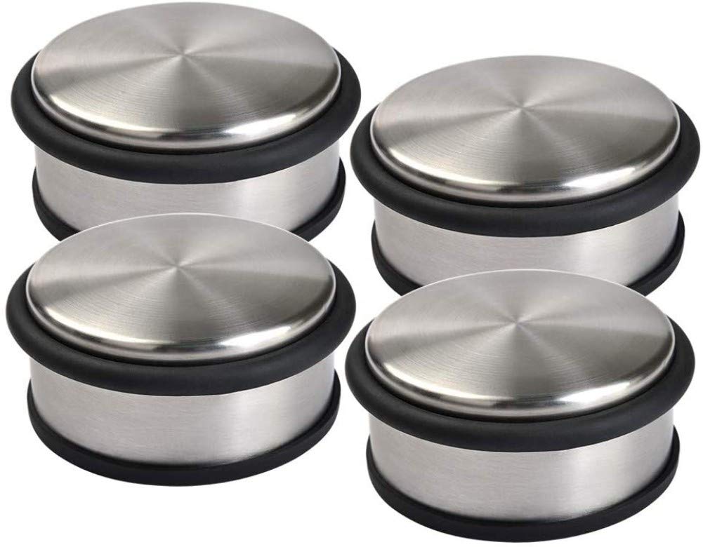 LATERN 4Pack Door Stopper Chrome Stainless Steel 1.2kg φ10cm Heavy Duty Freestanding Anti Slip Anti Scratch Door Stop with Rubber Ring - Modern Round Style