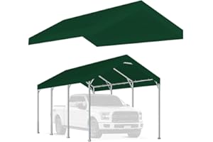 Vanteriam 12'x20' Upgraded Carport Replacement Top Canopy Cover for Car Garage Shelter Tent Party Tent with Ball Bungees Green (Only Top Cover, Frame is not Included)