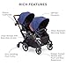 Contours Curve Tandem Double Stroller for Infants, Toddlers or Twins - 360° Turning, Multiple Seating Options, Indigo Blue