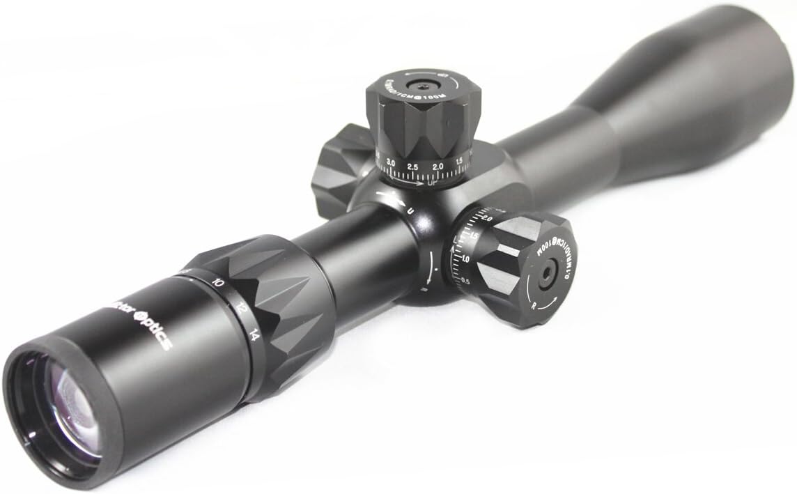 TAC Vector Optics Tactical 4.5-14x44 FFP Compact Riflescope MP Reticle 1/10 MIL Adjust with Tactical Mount Ring Color Black