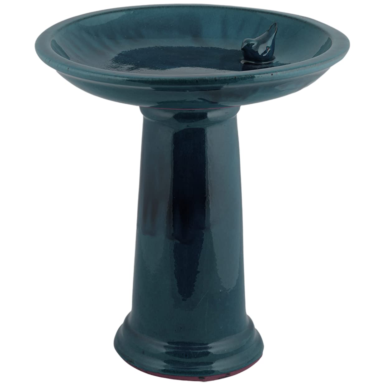 Fallen Fruits FB422 Ltd CERAMIC BIRD BATH ON PEDESTAL BLUE, 18"H