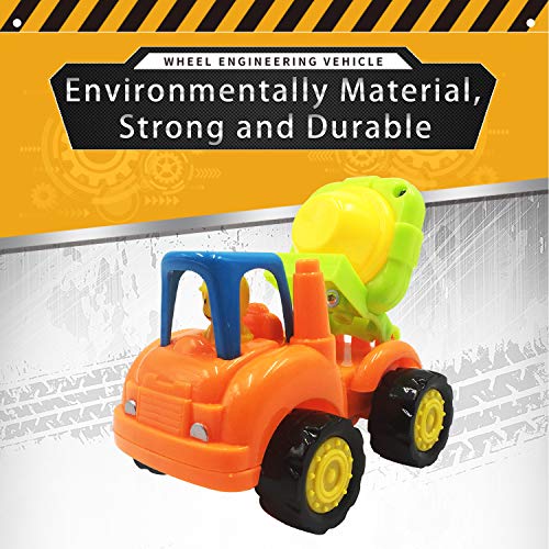 Scientoy Toy Cars, 7 pcs Construction Vehicles, Friction Power Cars Set for Kids, Excavator, Bulldozer,Tractor, Dump Tuck,Cement Mixer Toy Truck, Roller, Best Car Toys for 1 2 3 Year Old
