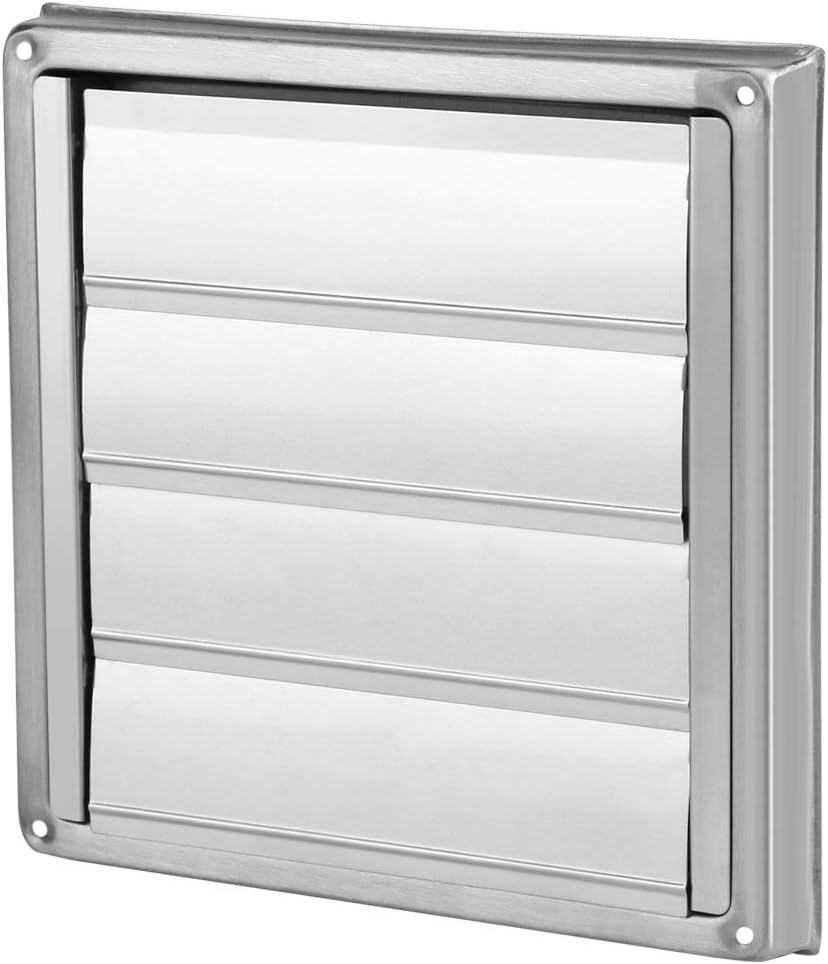KSTE Air Vents, Air Vent Duct Gril, 100mm Stainless Steel Wall Air Vent, Square Air Extractor Ventilation Duct Shutter Flap Outlet