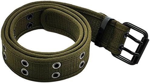 Double Hole Grommets Canvas Web Belt with Forged Black Buckle for Men & Women