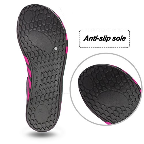 Cevinee Slip-on Water Shoes, Anti-slip Athletic Aqua Socks, for Outdoor Pool Beach Swim Exercise Workout - Pink Stripe L - Thumbnail 3