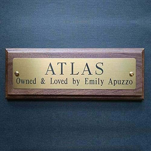 Engraved Brass Name Plate 8"x2" on Solid Walnut Wood Plaque
