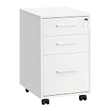SONGMICS File Cabinet, Pre-Assembled Except Wheels and Handles, Office Filing Cabinet with Lock, for A4, Legal, Letter Sized Documents, 17.7 x 14.4 x 23.6 Inches, Matte White UOFC110W02