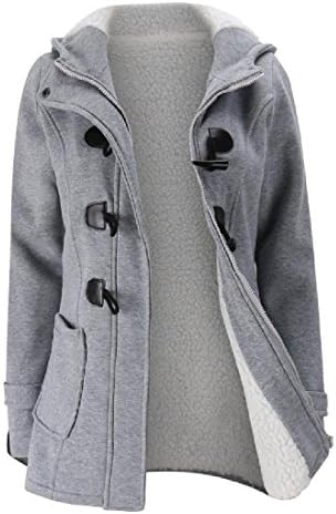 Sweetly Womens Wool Brend Winter Outwear Warm Hood Pea Coat Jacket Light Grey S