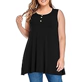 OVERWORETY Women's Plus Size Tank Tops Casual Loose Swing Sleeveless Tunic T-Shirts with Pocket