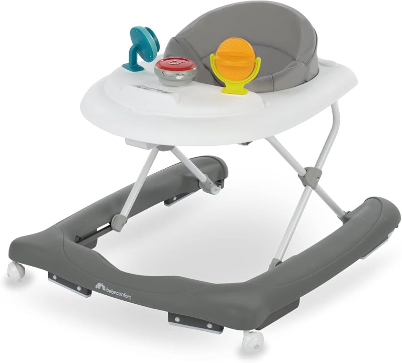 Explorer, Andador bebé, Primeros pasos, 3 alturas regulables, Centro de actividades con 12 melodías, Asiento acolchado, Base antivuelco, Para niños 6 meses – 12 kg, Grey Mist