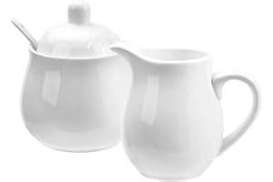 Ceramic Elegant Coffee Serving Set, Sugar Container and Creamer, Porcelain White Sugar Bowl with Cream Milk Pitcher, Tea Serv