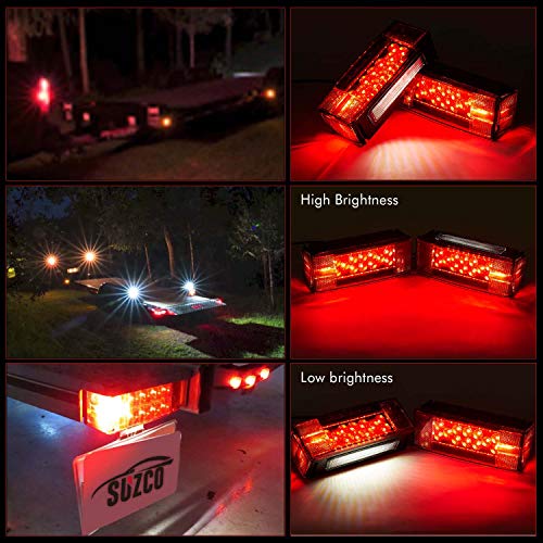 SUZCO 12V LED Rectangular Boat Trailer Lights Kit/Set, Tail License Stop Turn Running Signal Lights for Boat Trailer Truck RV Camper Snowmobile, Submersible Waterproof Over 80 inches DOT Compliant