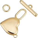 Beebeecraft 1 Box 10Pcs Heart Toggle Clasp Bulk Real 18K Gold Plated Brass Metal Golden Smooth Hearts Shaped T-Bar Connector Closure Clasps for Jewelry Making Necklace Bracelet DIY Crafts Accessories