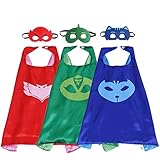 70CM x 70CM Comics Cartoon Dress Up Costume Satin Cape with Felt Mask, PJ Masks Catboy, Gekko,Owlette
